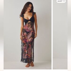 Free People Black and Purple Lace and Mesh Slip